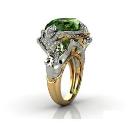 Solitaire Ring 14K Yellow Gold Natural Emerald Gemstone For Women Fine Anillos De Anel Bijoux Femme Jewellery Bizuteria Jade Drop Del Dh4Vg