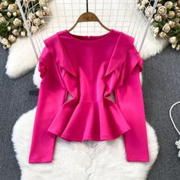 Women's Blouses Frech-chic Blouse Women Sweet Elegant Blusas De Mujer Y2k Long Sleeve Woman O Neck Back Zipper Shirt Drop