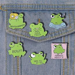 Brooches Cartoon Green Frogs Enamel Pins I Love Frogtographer Animal Brooch Badges Cute Lapel Backpack Jewelry Gift For Kids Friends