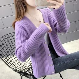 Women's Knits Knit Tops For Woman Kawaii Pink Winter Button Sweater Cardigan Cute Clothing Korean Fashion Autumn 2024 Crochet Clothes