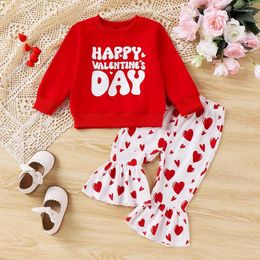 Clothing Sets CitgeeSpring Valentine's Day Infant Baby Girl Clothes Letter Print Long Sleeve Sweatshirt Heart Pattern Flare Pants Outfit