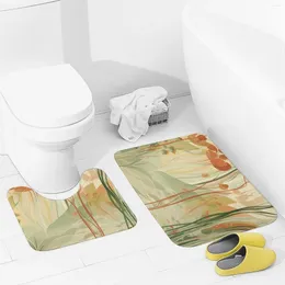 Bath Mats Bathroom Rugs Sets 2 Piece Orange Line Art Absorbent U-Shaped Contour Toilet Rug