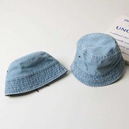 Caps Hats Baby bucket hat cotton washed denim childrens cool girls boys Panama fishing bean sun protection baby accessories d240521