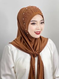 Muslim Hijab Solid Colour Beaded Arab Hijab Long Hijab Women Hijab Beaded Soft and Easy to Wear Hijab Turkish Head Wrap Scarf