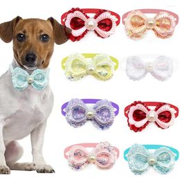 Dog Apparel 30pcs Pet Bow Tie Sequin Style With Pearl Supplies Small Bowtie Pets Cat Bowties Grooming Accessories