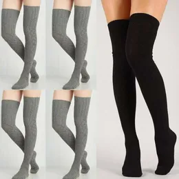 Women Socks 1 Pair Knit Stockings Over Knee High Winter Autumn Wool Warm Soft Thigh Long Solid Cotton