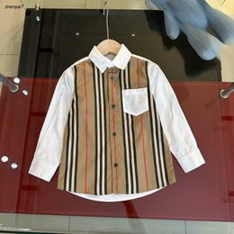 Top kids clothes Baby High quality lapel Shirt Splicing design Child Blouses Size 100-160 CM Striped printing Long sleeved top July10