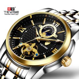 TEVISE Fashion Mens Watch Luxury Business Men Watches Tourbillon Design Stainless Steel Strap Automatic Wrist Watches 226x