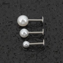 3Pcs 18G 6/8/10mm Bar 3/4/5mm White Pearl Labret Piercing Jewellery Lip Ring Nose Piercing Labret Stud Tragus Helix Flat Piercing