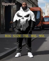 Men's Tracksuits Biggmans Plus Size Clothing For Skull Color Block Big Long Sleeved Pants Hoodie Set 7Xl 8Xl 9Xl