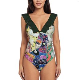 Women's Swimwear Hd The By Gustav Klimt-1913 High Definition Ruffled One-Piece Swimsuit Women Sexy Monokini Beach Bathing Suits