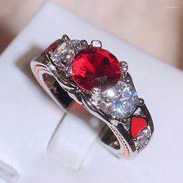 Cluster Rings Fashion Drip Rubber Love Hollow Ring Female Party Wedding Zirconia Jewellery Romantic Birthday Gift To Mom