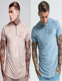 2019 men039s summer cotton silk siksilk velvet cloth Tshirt hiphop irregular cut zipper Tshirt top men039s Longline Tshi5600090