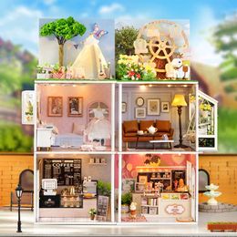 DIY Wooden Building Model Toy Battery Powered Landscape Room with Dust Cover Miniature House Kit for Holiday Gifts e1a22