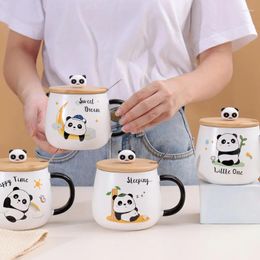 Mugs Ceramic Mug With Lid Cartoon Panda Pattern Coffee Cup Milk Home Decor Drinking Drink Kitchen Utensils Crafts Gifts