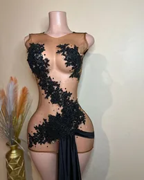 Sexy Black Birthday Dresses With Train Appliqued Mermaid Cocktail Gala Party Gowns Satin Vestidos De Graduacion