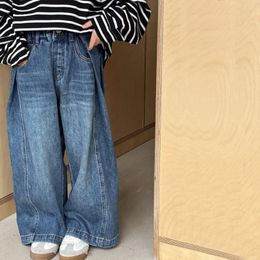 Trousers Girls Jeans Pant Spring 2024 Children Casual Loose Straight Pants Korean Style Wear Wide-leg Kid Fashion Jean