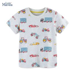 T-shirts Little maven 2024 New Baby Boys Summer Vehicles T-shirt Tops Cotton Childrens Clothing Casual Clothes for Kids 2-7 years Y240521