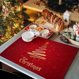 Table Mats 6PCS Merry Christmas Tree Placemats Non-Slip/Wipe Clean Linen Dining Mat Set Heat-Resistant Liner Red