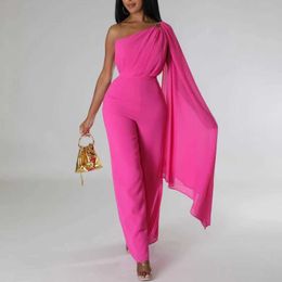 Womens Jumpsuits Rompers Women Streamer Spicing Wrap One Shoulder Wide Leg Straight Jumpsuit Autumn Sexy Party Evening INS Playsuit One Piece Suit Romper Y240