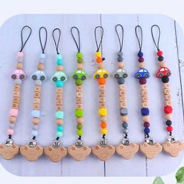 Pacifier Holders Clips# Baby pacifier clip wooden car Personalised name dummy pacifier bracket clip chain baby pacifier toy accessories baby feeding d240521