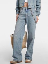 Women's Jeans Designer Retro High-waisted Chain 2024 Summer Straight Leg Fashion Luxury All Match Wide-leg Pants