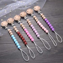 Pacifier Holders Clips# Baby anti drip pacifier clip with silicone bead chain baby beech wood Nipple without d240521