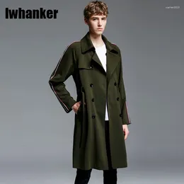 Men's Trench Coats Lu Mens Autumn Winter Men Long Style Male Windbreaker Fashion Coat Casual Double Breasted Adjustable Waist Man