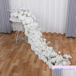 Decorative Flowers & Wreaths Top 2M Upscale White Rose Hydrangea Artificial Flower Row Wedding Party Backdrop Table Centrepiece Decora Dhx1K