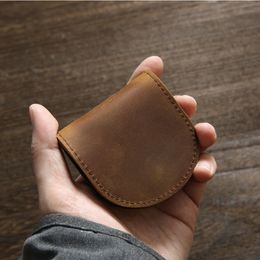 SIMLINE Genuine Leather Coin Purse For Men Vintage Handmade Cowhide Mini Small Coins Wallets Pouch Organizer Case Bag Holder