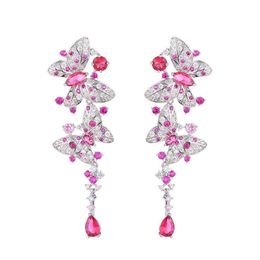luxury butterfly dangle earring designer for woman S925 silver post party rose AAA zirconia silver white diamond earrings South America 293d