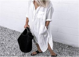 Summer Cotton Linen Womens Dress White Oversize Casual Female Long Shirt Dresses Spring Fashion Beach Lady Clothing 2205274067015