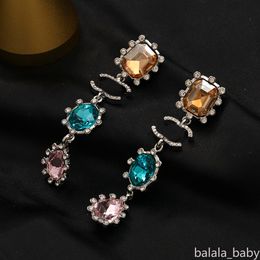 Fashion Luxury Brand Coloured Diamond Earrings Dangle Stud Women Designer Earring Wedding Party Jewelry