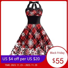 Casual Dresses Women Christmas Dress Snowflake Print Year Costume Spaghetti Strap High Waist Sleeveless Ladies Maxi