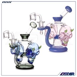 6.5 Inch Double Skeleton Head DAB Rig Glass Smoking Water Pipe oil burner pipe recycler bong With 14mm Quartz Banger