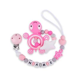 Pacifier Holders Clips# Customised Baby Nipple Clip Chain Personalised Name Dummy Stand Turtle Silicone Teeth Beads Tortoise Other Chain d240521