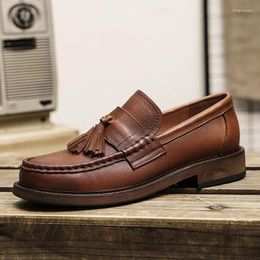 Casual Shoes Men Leather Loafers Office Business Dress Driving Soft Bottom Slip On Classic Fashion Tassel Man