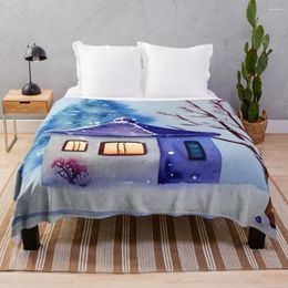 Blankets Little House In Winter Fabric Fluffy Warm Cosy For Beds Throw Blanket