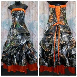 Cheap Strapless Camo Wedding Draped Lace Up Back Bridal Gowns Custom Plus Size Long Formal Camouflage Dresses 0521