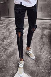 2020 Mens Cool Black Jeans Skinny Tattered Zipper Elastic Slim Fit HipHop Ripped Pants Men Plus Size Streetwear4491008