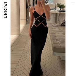 Casual Dresses Summer Elegant Black Colour Diamond Cutout Maxi Dress Women Backless Sleeveless Holiday Party Lady Evening Vestido