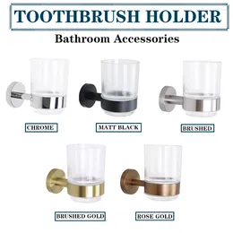 Bath Accessory Set Toothbrush Holder Glass Cup With SUS304 Rose Gold Bathrrom Accessories Chrome Brushed Black Nickel