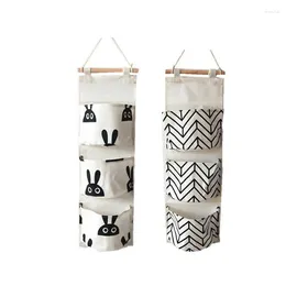 Storage Bags 1 PC 20 57cm Nordic Style Linen Cotton Hanging Bag 3-pocket Design Black White Dot Cactus Wall Door