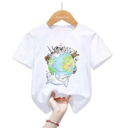 T-shirts Harajuku Kawaii Kids Clothes Happy Ocean Planet Print T Shirt For Girls/Boys Funny Dolphin Turtle Tshirt Types Of Dogs T-Shirt Y240521