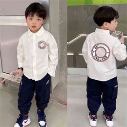 Designer boys long-sleeved letter-printed top Korean version slim-fit shirt High-end atmosphere grade children casual shirt boy A2