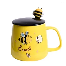 Mugs Ceramic Cartoon Bee Mug With Spoon Lid Coffee Cups Original Breakfast Christmas Gift Cup Sets