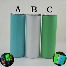 Mugs 20oz DIY Sublimation Tumbler Glow In The Dark Glass Straight Skinny Stainless Steel Luminous Cup For Year Gifts