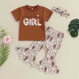 Clothing Sets Toddler Kids Baby Girl Outfit Cow Print Short Sleeve T-Shirt Top Cartoon Flared Pants Set Western Girls Clothes