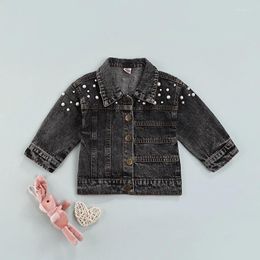 Jackets CitgeeAutumn Kids Infant Baby Girls Thick Jacket Outwear Solid Denim With Pearl Single Breasted Coats Clothes