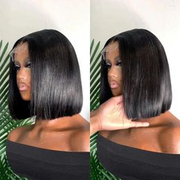 Brazilian Human Hair Wig 4x4 Transparent 13x4 Preplucked Natural Hairline Pre Bleached Knots Easy To Wear Short Bob Straight